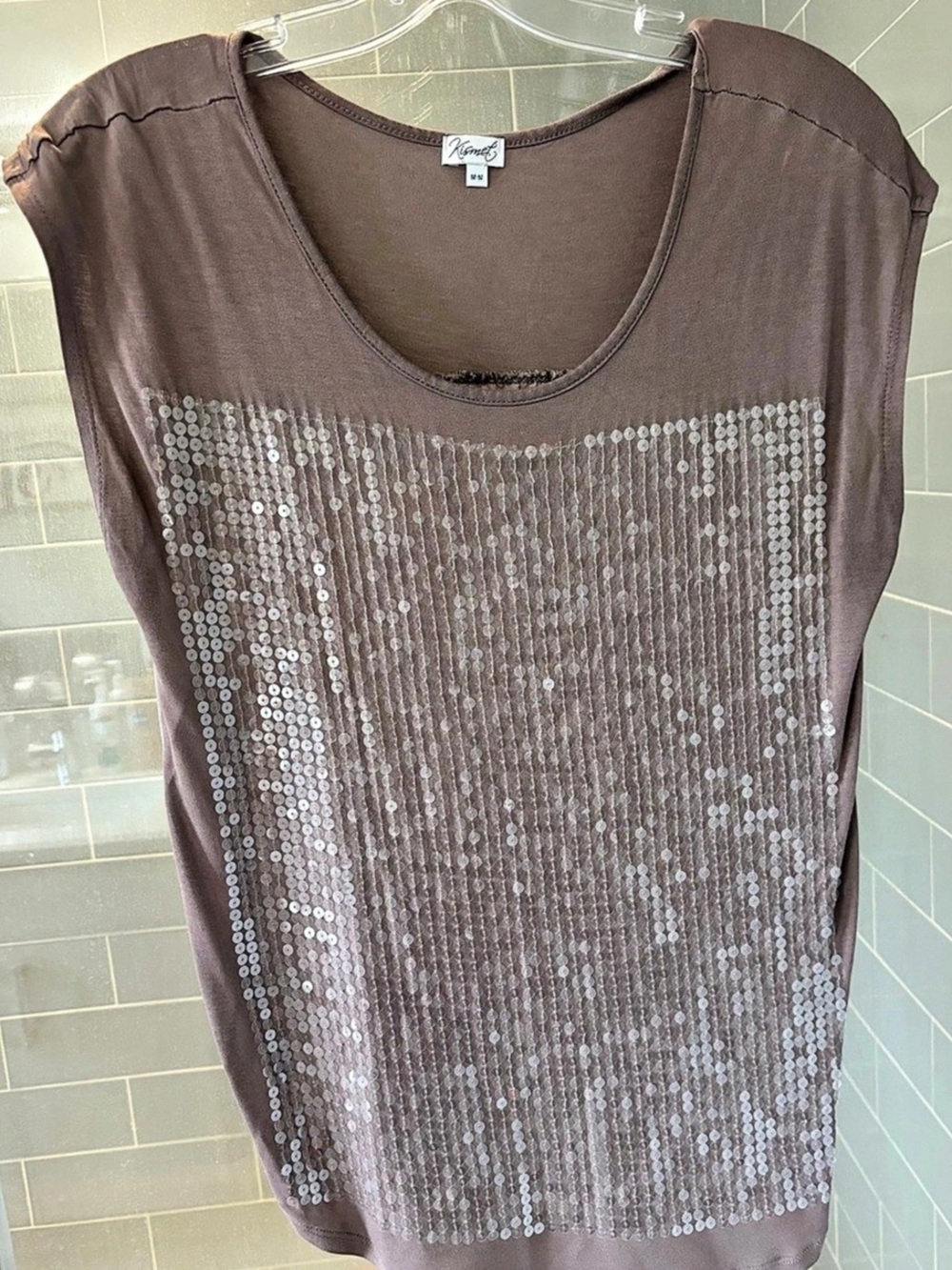 Kismet Sequin Front Top in Brown & Gray